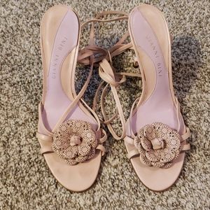 Flower lace up heels